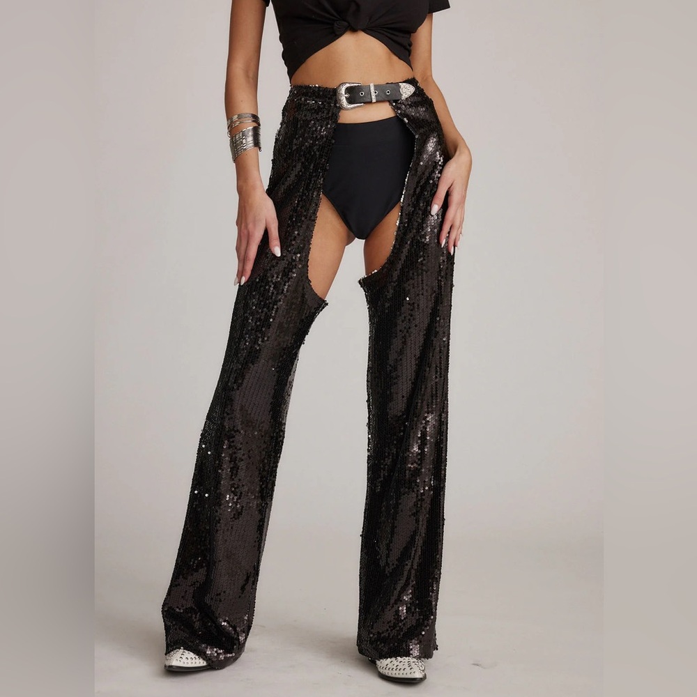 12th Tribe Hartley Black Sequin Chaps- New without tags